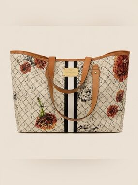 L.A.M.B. Pre Owned Floral Coated Canvas and Leather large Tote Bag